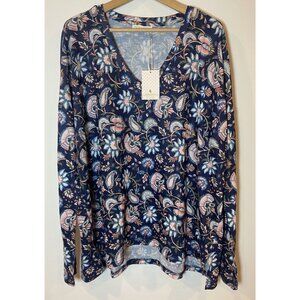 NWT Smith & Quinn Scarlett Oversize Sweater Golden Bloom Navy Pink Paisley L New